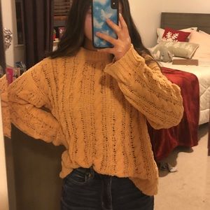 Mustard yellow American Eagle cable knit sweater